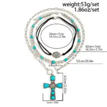 3 Pcs Toggle Clasp Turquoise Inlaid Cross Pendant Ball Chain Velvet Necklace Set - ArtGalleryZen