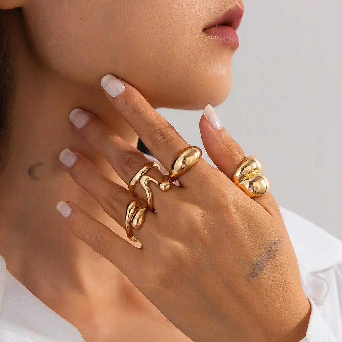 5 Pcs Abstract Irregular Waterdrop Ring Set - ArtGalleryZen