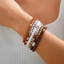 6 Pcs Thanksgiving Themed Polymer Clay Letter Beaded Stackable Bracelet Set - ArtGalleryZen