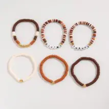 6 Pcs Thanksgiving Themed Polymer Clay Letter Beaded Stackable Bracelet Set - ArtGalleryZen