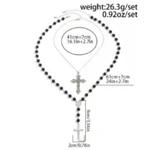 Gothic 2pcs Floral Cross Pendant Ball Chain Necklace Set - Image 10