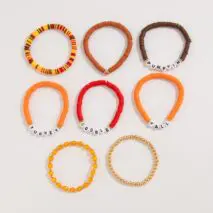 8 Pcs Thanksgiving Theme Crystal Letter Polymer Clay Beaded Stackable Bracelet Set - ArtGalleryZen