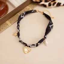Chiffon Ribbon Choker Necklace Heart Starfish Pearl Charm Pendant - Image 9