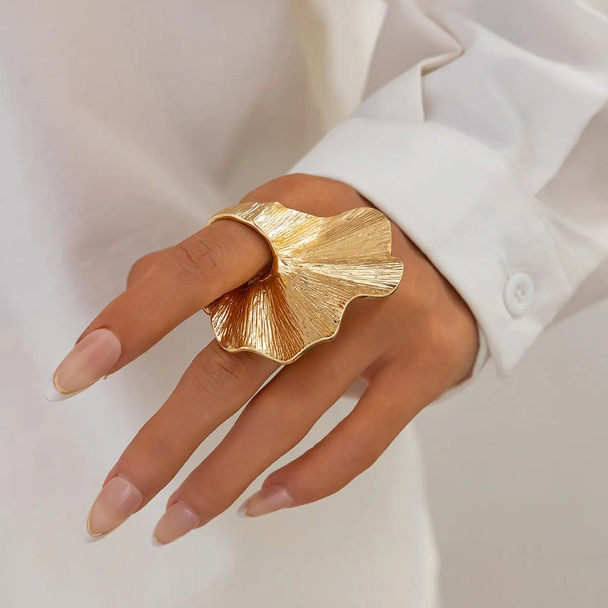 Abstract Chunky Textured Lotus Leaf Ring - ArtGalleryZen