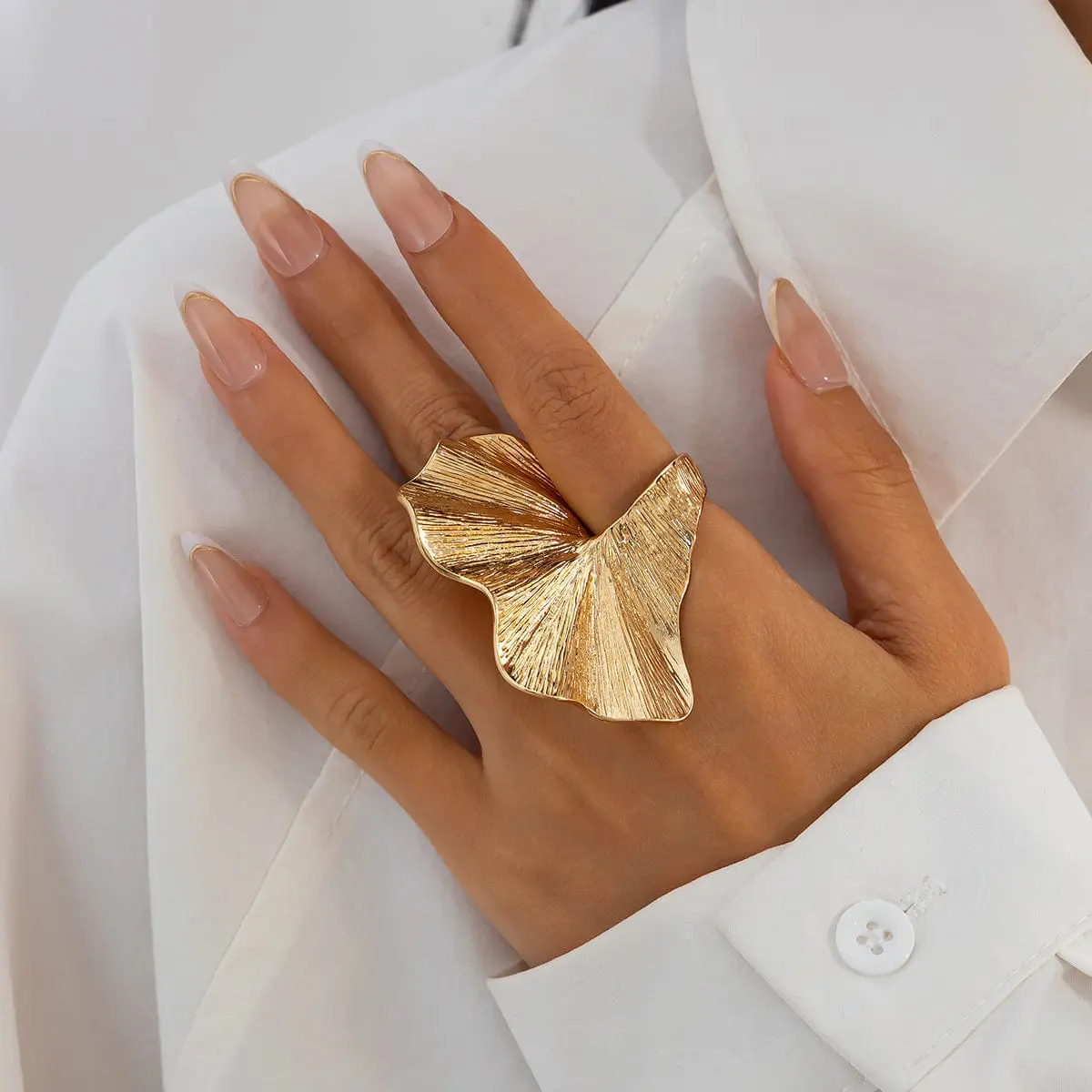 Abstract Chunky Textured Lotus Leaf Ring - ArtGalleryZen