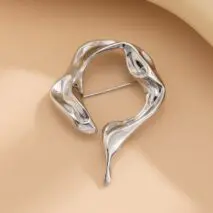 Abstract Gold Silver Tone Flow Water Pin Brooch - ArtGalleryZen