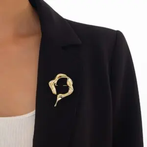 Abstract Gold Silver Tone Flow Water Pin Brooch - ArtGalleryZen