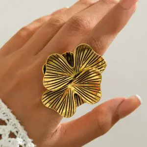 Antique Gold Silver Tone Chunky Textured Flower Ring - ArtGalleryZen