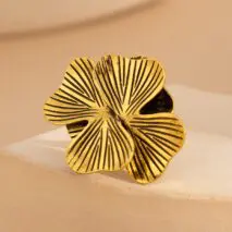 Antique Gold Silver Tone Chunky Textured Flower Ring - ArtGalleryZen