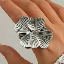 Antique Gold Silver Tone Chunky Textured Flower Ring - ArtGalleryZen