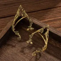 Antique Gold Silver Tone Floral Leaf Ear Cuff Climber Crawler Wrap Earrings - ArtGalleryZen