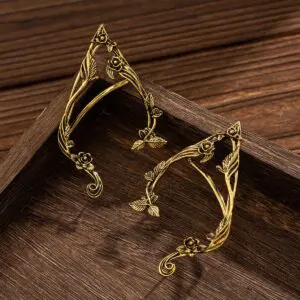 Antique Gold Silver Tone Floral Leaf Ear Cuff Climber Crawler Wrap Earrings - ArtGalleryZen