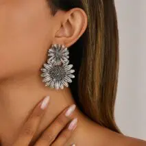 Antique Silver Sunflower Dangle Earrings - ArtGalleryZen