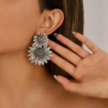 Antique Silver Sunflower Dangle Earrings - ArtGalleryZen