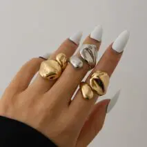 Asymmetric Gold Silver Tone Waterdrop Open Ring - ArtGalleryZen