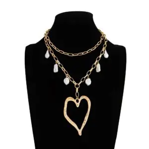 Baroque 2pcs Irregular Pearl Chunky Heart Pendant Cable Chain Necklace Set - ArtGalleryZen