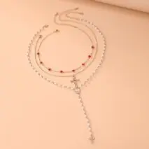 Baroque 3pcs Cross Pendant Pearl Crystal Chain Y Necklace Set - ArtGalleryZen