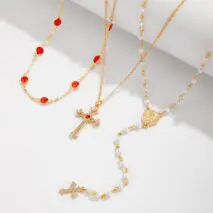 Baroque 3pcs Cross Pendant Pearl Crystal Chain Y Necklace Set - ArtGalleryZen