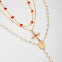 Baroque 3pcs Cross Pendant Pearl Crystal Chain Y Necklace Set - ArtGalleryZen