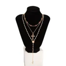 Baroque 3pcs Cross Pendant Pearl Crystal Chain Y Necklace Set - ArtGalleryZen