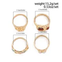 Baroque 4Pcs Crystal Rhinestone Inlaid Carved Pattern Ring Set - ArtGalleryZen