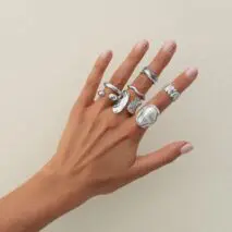 Baroque 7pcs Gold Silver Tone Pearl Inlaid Curved Ring Set - ArtGalleryZen
