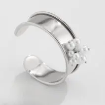 Baroque Glossy Pearl Charm Open Wide Cuff Bangle Bracelet Ring Set - ArtGalleryZen