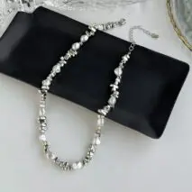 Baroque Gold Silver Tone Irregular Pearl Beaded Necklace - ArtGalleryZen