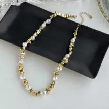 Baroque Gold Silver Tone Irregular Pearl Beaded Necklace - ArtGalleryZen