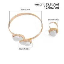 Baroque Irregular Pearl Inlaid Open Ring Bangle Bracelet Set - ArtGalleryZen