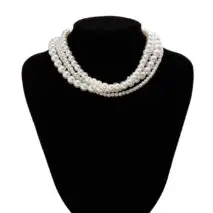 Baroque Layered Ribbon Bowknot Pearl Chain Necklace - ArtGalleryZen