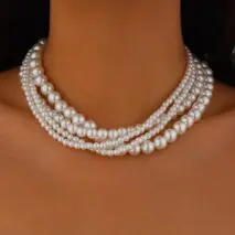 Baroque Layered Ribbon Bowknot Pearl Chain Necklace - ArtGalleryZen