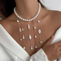 Baroque Pearl Raindrop Tassel Choker Necklace - ArtGalleryZen