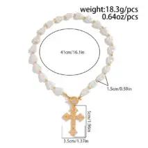 Baroque Toggle Clasp Cross Pendant Irregular Pearl Chain Necklace - ArtGalleryZen