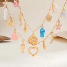 Beach Style 2pcs Enamel Shell Starfish Heart Fish Pendant Necklace Set - ArtGalleryZen