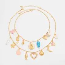 Beach Style 2pcs Enamel Shell Starfish Heart Fish Pendant Necklace Set - ArtGalleryZen