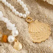Beach Style Layered Shell Pendant Turquoise Stone Pearl Chain Necklace Set - ArtGalleryZen