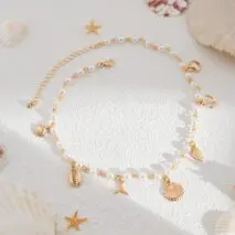 Beach Style Mermaid Tail Conch Shell Pendant Pearl Chain Necklace - ArtGalleryZen