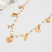 Beach Style Mermaid Tail Conch Shell Pendant Pearl Chain Necklace - ArtGalleryZen