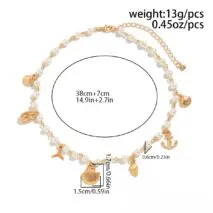 Beach Style Mermaid Tail Conch Shell Pendant Pearl Chain Necklace - ArtGalleryZen