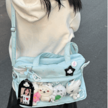 Blue Polka Dots Kpop Fan Display Shoulder Crossbody Bag - ArtGalleryZen