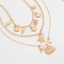 Bohemia 3pcs Conch Shell Starfish Pearl Pendant Necklace Set - ArtGalleryZen