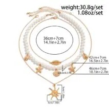 Bohemia 3pcs Conch Shell Starfish Pendant Pearl Chain Necklace Set - ArtGalleryZen