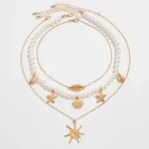 Bohemia 3pcs Conch Shell Starfish Pendant Pearl Chain Necklace Set - ArtGalleryZen
