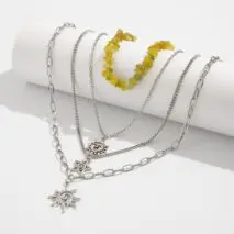 Bohemia 4pcs Sun Moon Star Pendant Crystal Stone Necklace Set - ArtGalleryZen