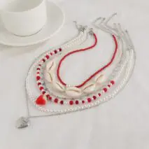 Bohemia 6pcs Strawberry Heart Pendant Pearl Conch Seed Bead Chain Necklace Set - ArtGalleryZen