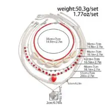 Bohemia 6pcs Strawberry Heart Pendant Pearl Conch Seed Bead Chain Necklace Set - ArtGalleryZen
