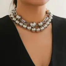 Bohemia Chunky Layered Pearl Chain Choker Necklace Set - ArtGalleryZen
