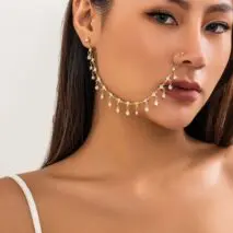Bohemia Crystal Tassel Nose To Ear Chain - ArtGalleryZen