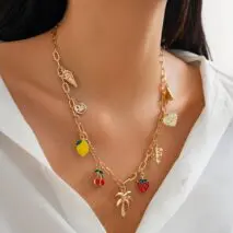 Bohemia Enamel Fruit Coconut Tree Heart Charm Necklace - ArtGalleryZen